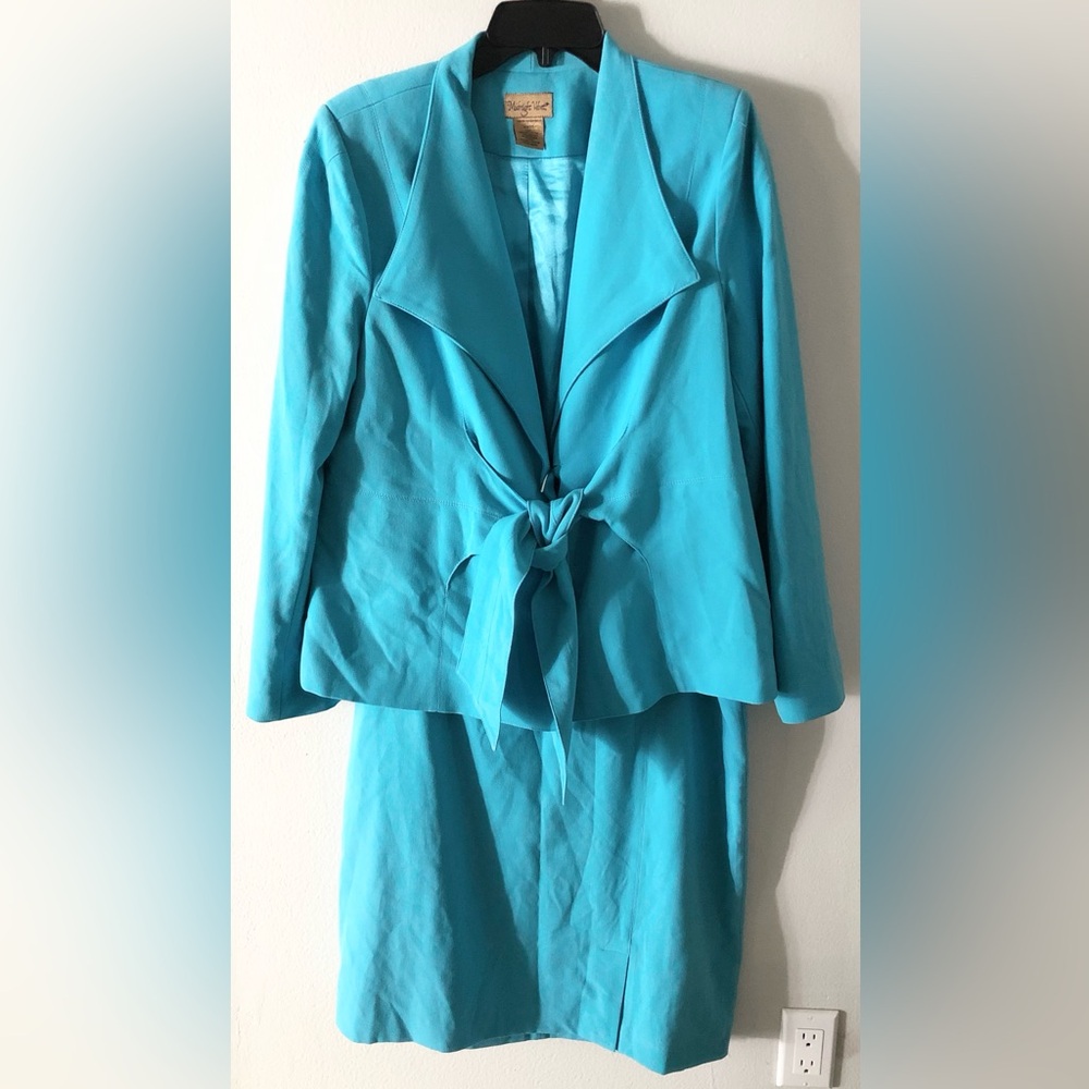 Midnight Velvet Turquoise Two-Piece Skirt Set Jacket Blazer Viscose Career 14